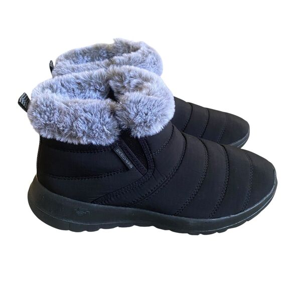 Skechers Faux Fur Booties Women 9 EU 39 Black Quilted Go Walk Air Walking Casual - Picture 1 of 7